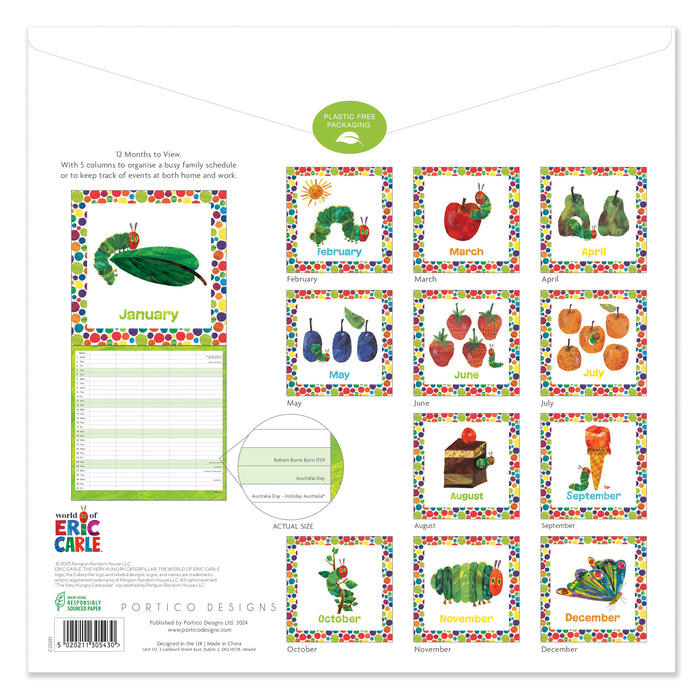 2025 Very Hungry Caterpillar Family Wall Calendar