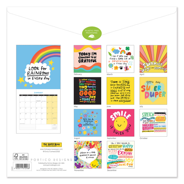 Happy News 2026 Square Wall Calendar