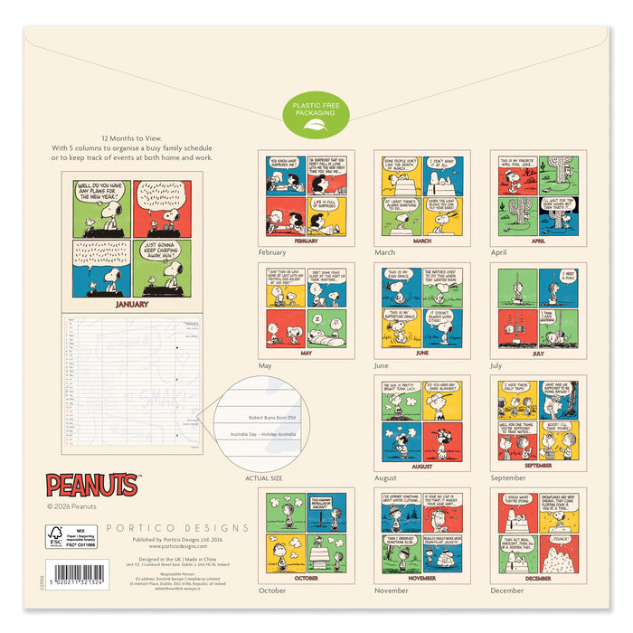 Peanuts Family Calendar 2027 Square Wall Calendar