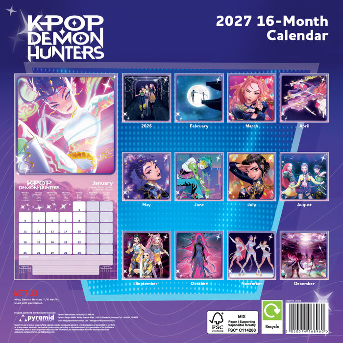 K Pop Demon Hunters 2027 Square Wall Calendar