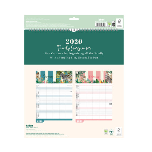 Safari Family Planner 2026 Large Wall Calendar with Pen