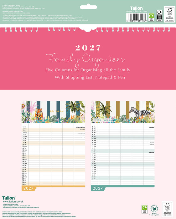 Safari Family Planner 2027 Large Wall Calendar