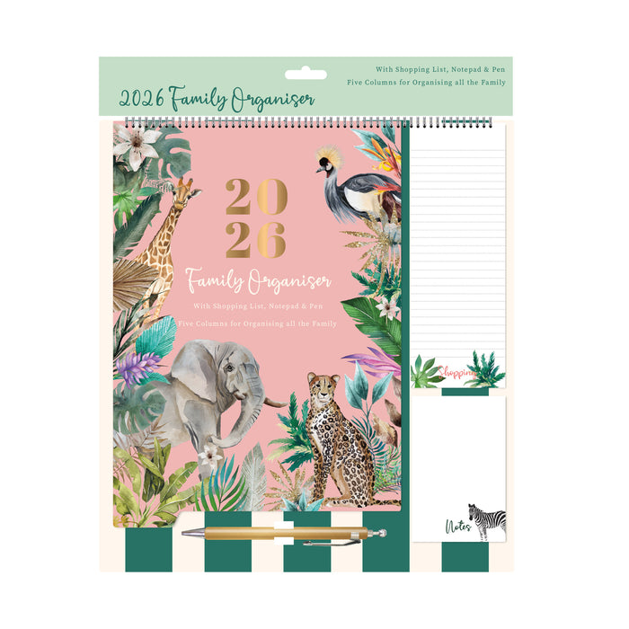 Safari Family Planner 2026 Large Wall Calendar with Pen