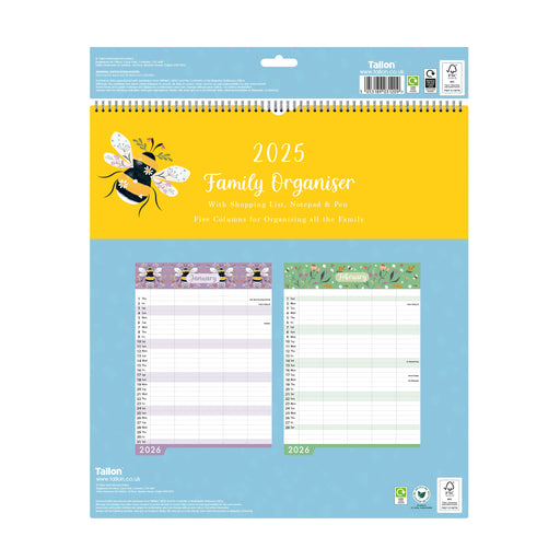 Bees and Flowers Family Planner 2026 Large Wall Calendar with Pen