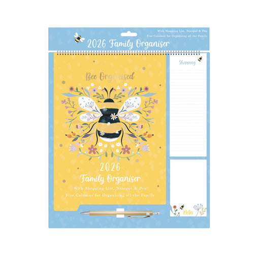Bees and Flowers Family Planner 2026 Large Wall Calendar with Pen