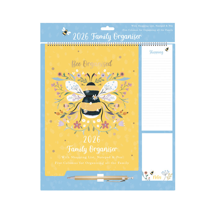 Bees and Flowers Family Planner 2026 Large Wall Calendar with Pen