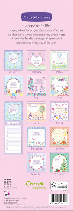 To My Mum Heartwarmers 2026 Slimline Wall Calendar