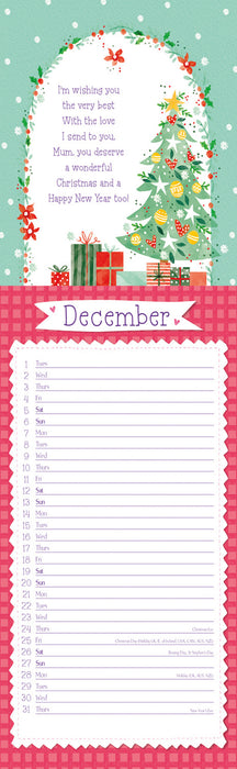 To My Mum Heartwarmers 2026 Slimline Wall Calendar