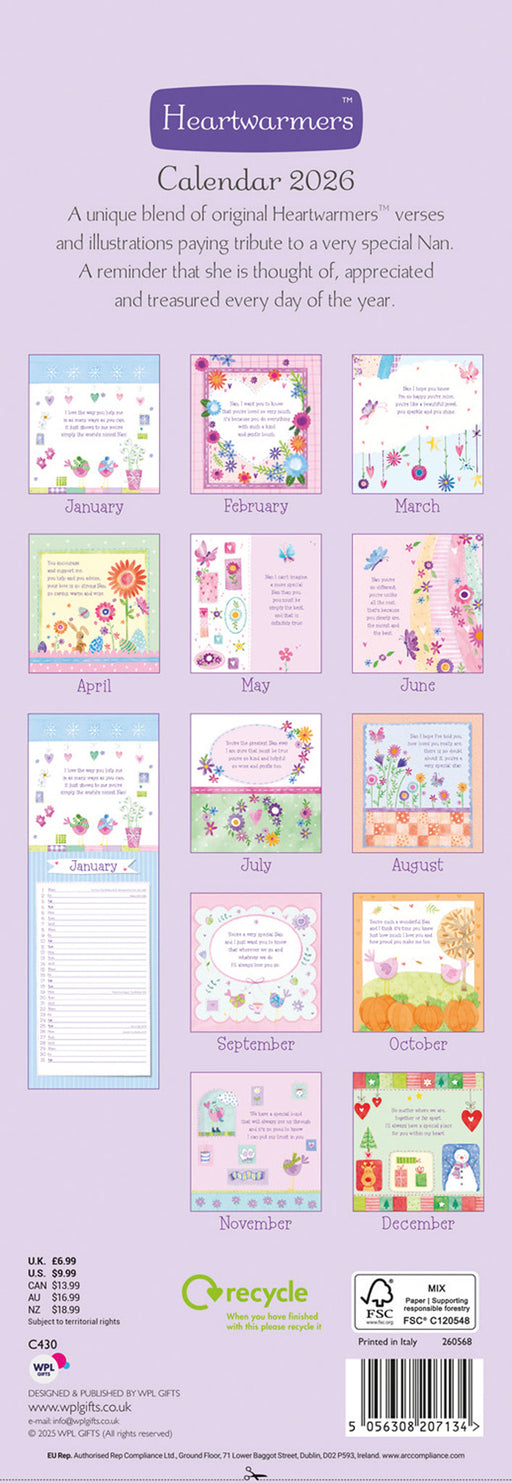 To My Nan 2026 Slimline Wall Calendar