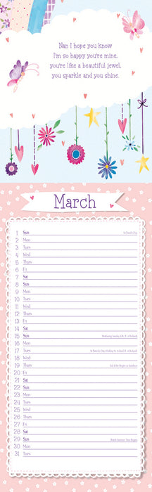 To My Nan 2026 Slimline Wall Calendar