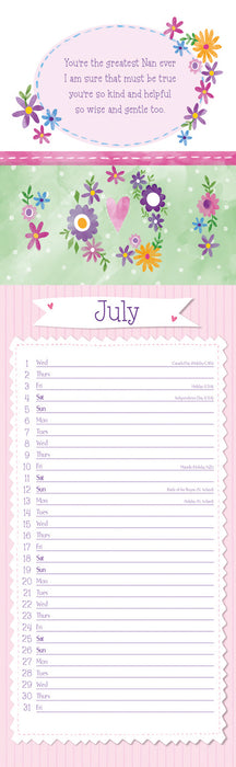 To My Nan 2026 Slimline Wall Calendar