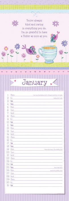 To My Sister 2026 Slimline Wall Calendar