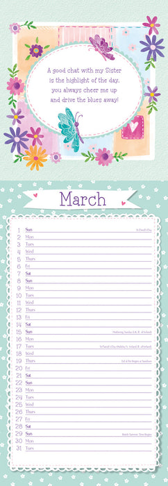 To My Sister 2026 Slimline Wall Calendar