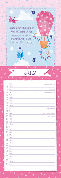 To My Daughter 2026 Slimline Wall Calendar