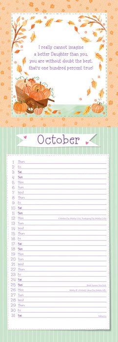 To My Daughter 2026 Slimline Wall Calendar