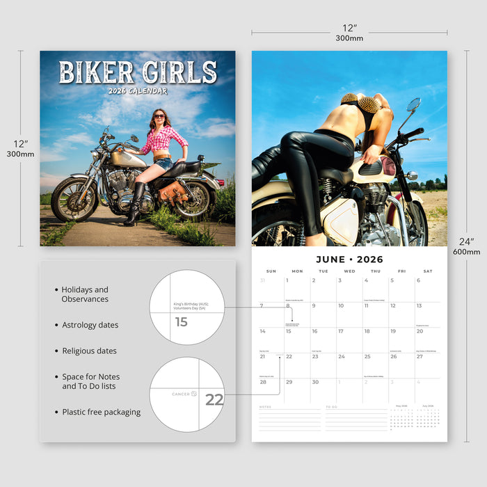 Biker Girls 2026 Square Wall Calendar