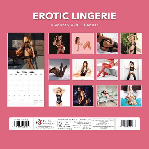 Erotic Lingerie 2026 Square Wall Calendar