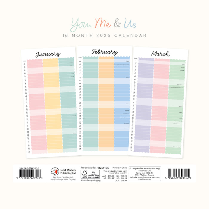 You Me and Us 2026 Square Wall Calendar