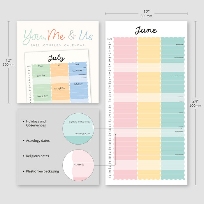You Me and Us 2026 Square Wall Calendar