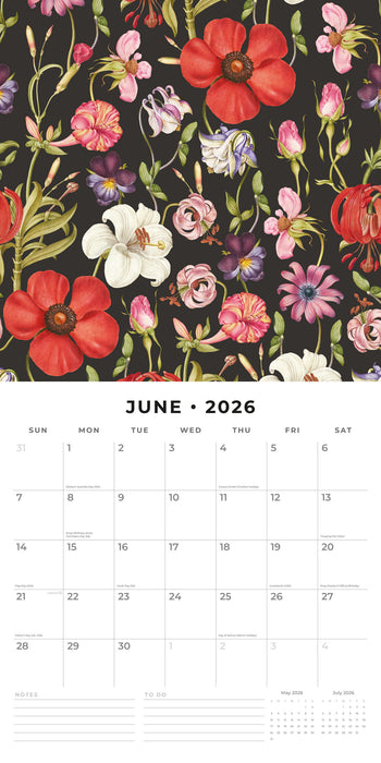 Botanical Flowers 2026 Square Wall Calendar