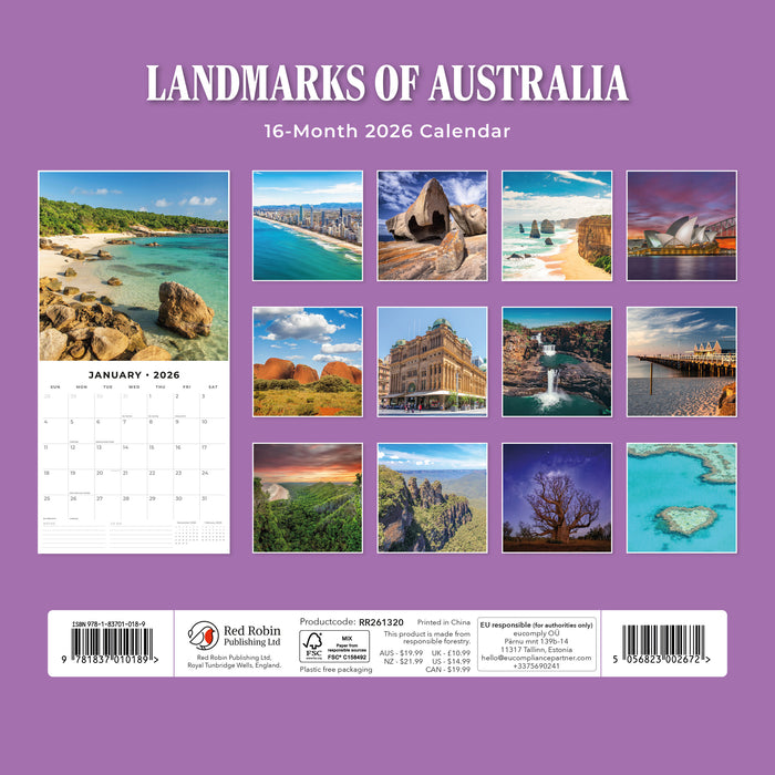 Landmarks of Australia 2026 Square Wall Calendar