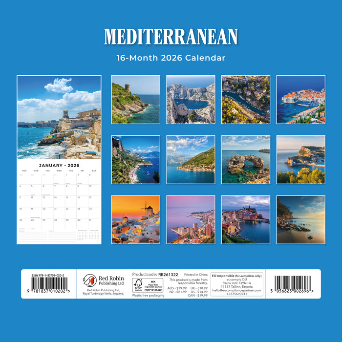 Mediterranean 2026 Square Wall Calendar