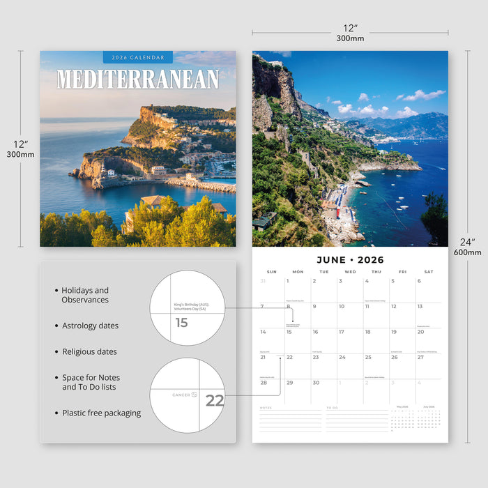 Mediterranean 2026 Square Wall Calendar