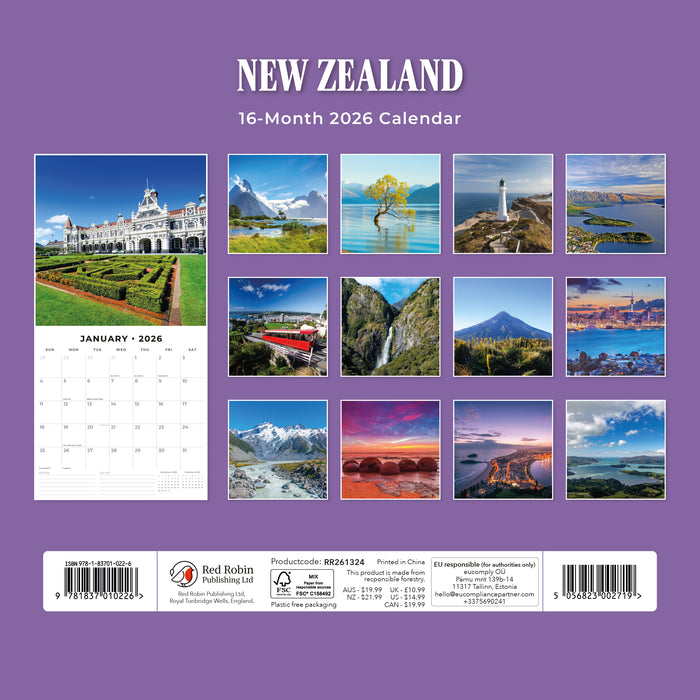 New Zealand 2026 Square Wall Calendar