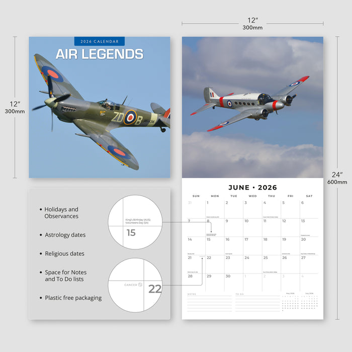 Air Legends 2026 Square Wall Calendar