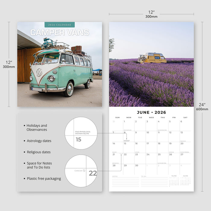 Camper Vans 2026 Square Wall Calendar