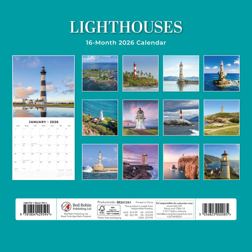 Lighthouses 2026 Square Wall Calendar