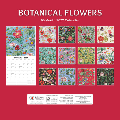 Botanical Flowers 2027 Square Wall Calendar