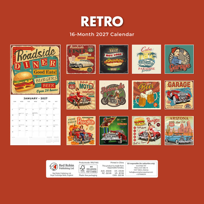 RETRO 2027 Square Wall Calendar
