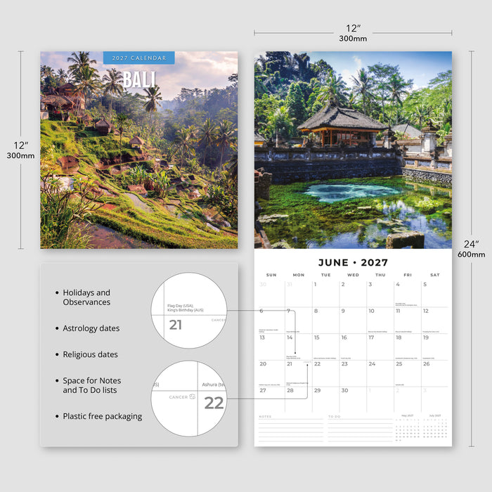 Bali 2027 Square Wall Calendar