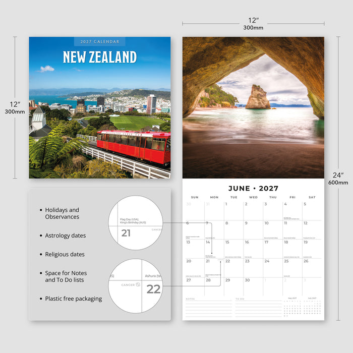 New Zealand 2027 Square Wall Calendar