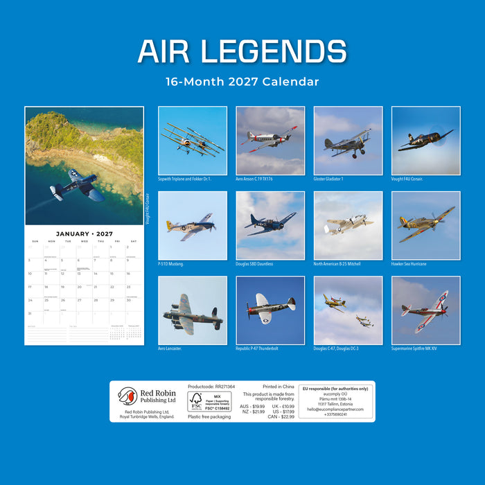 Air Legends 2027 Square Wall Calendar