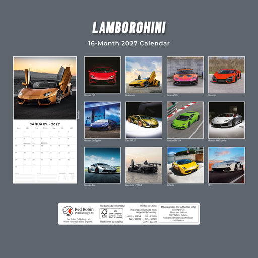 Lamborghini 2027 Square Wall Calendar