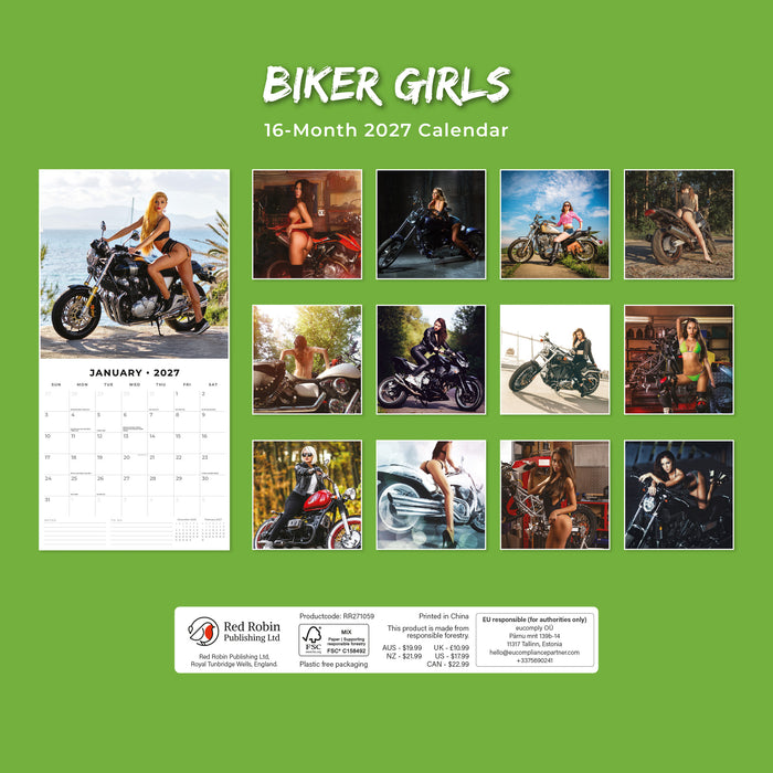 Biker Girls 2027 Square Wall Calendar