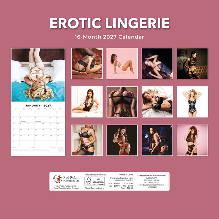 Erotic Lingerie 2027 Square Wall Calendar