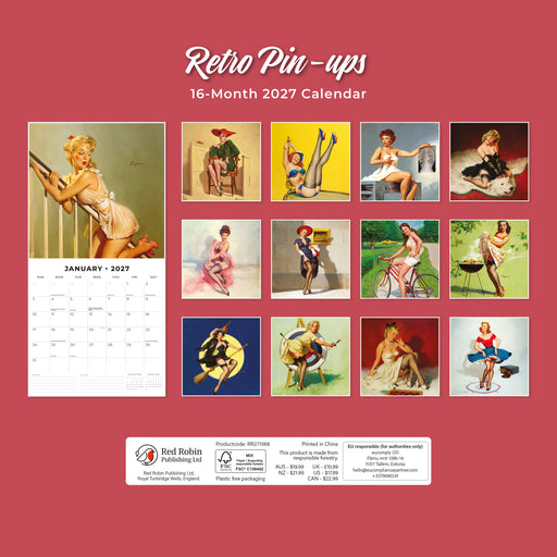 Retro Pin Ups 2027 Square Wall Calendar
