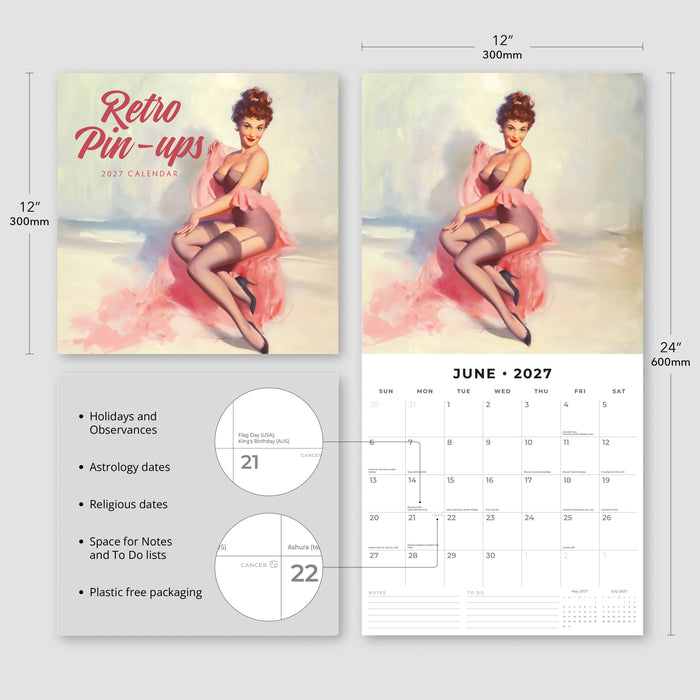Retro Pin Ups 2027 Square Wall Calendar