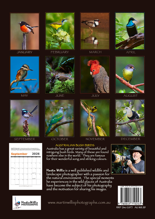 Australian Bush Birds 2026 A4 Wall Calendar