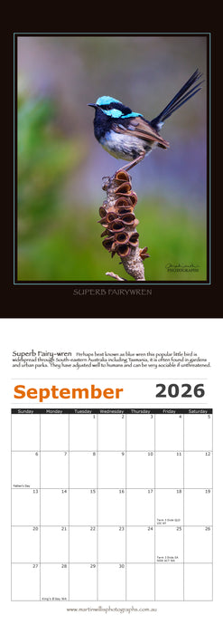 Australian Bush Birds 2026 A4 Wall Calendar