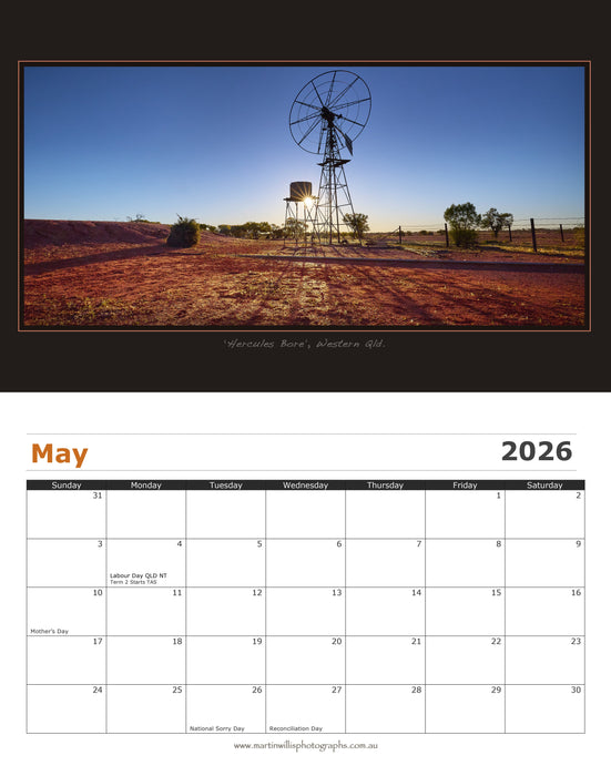 Aussie Outback 2026 A4 Wall Calendar