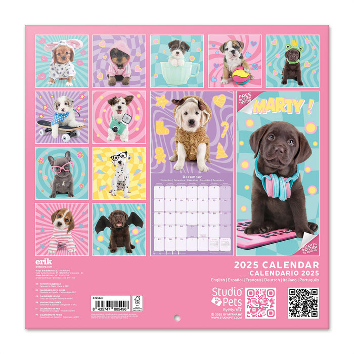 2025 Studio Pets Puppies Wall Calendar