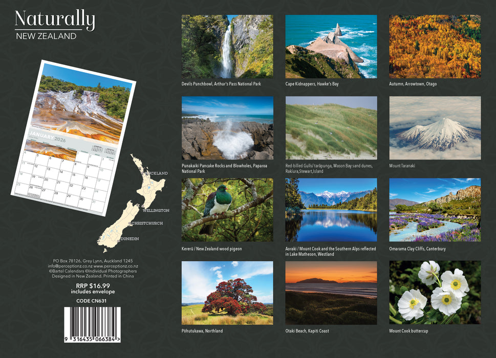 Natural Wonders of New Zealand 2026 A4 Wall Calendar