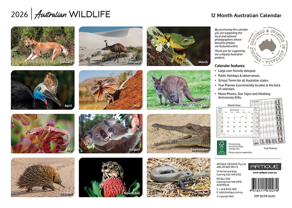 Australian Wildlife 2026 A4 Wall Calendar