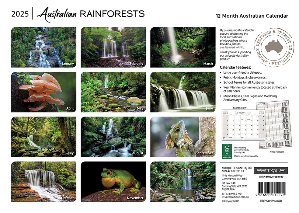 2025 Australian Rainforests Wall Calendar