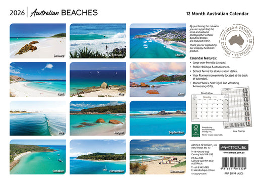 Australian Beaches 2026 A4 Wall Calendar