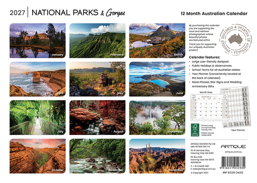 National Parks & Gorges 2027 Wall Calendar